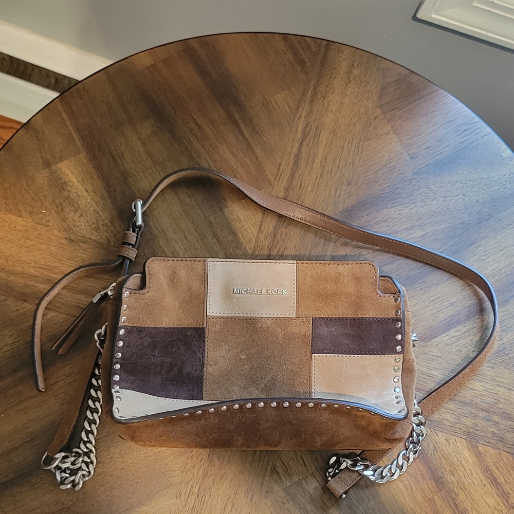 Michael Kors Tan and Brown Patchwork Crossbody Bag
